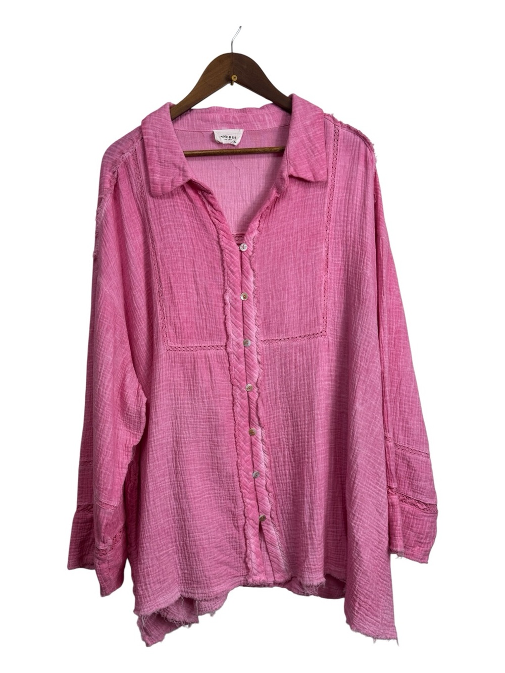 Andree Women's Pink Button-Front Gauze Shirt Plus Size 3X